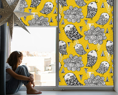 Fabric roller blind for window Birds