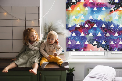 Fabric roller blind for window White triangles on a colored background