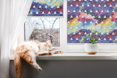 Fabric roller blind for window White triangles on a colored background