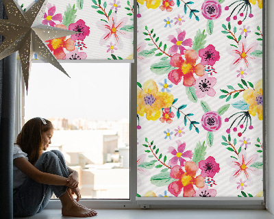 Fabric roller blind for window Painted flowers