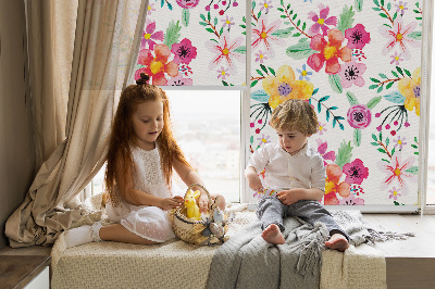 Fabric roller blind for window Painted flowers