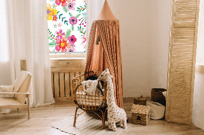 Fabric roller blind for window Painted flowers