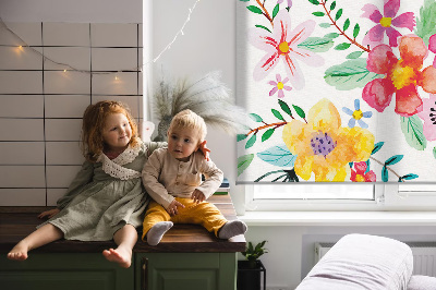 Fabric roller blind for window Painted flowers