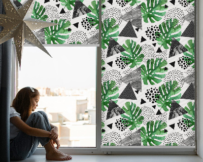 Blackout roller blind for window Leaves triangles dots