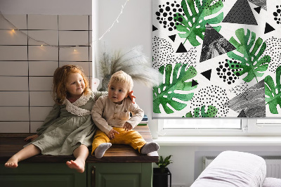 Blackout roller blind for window Leaves triangles dots