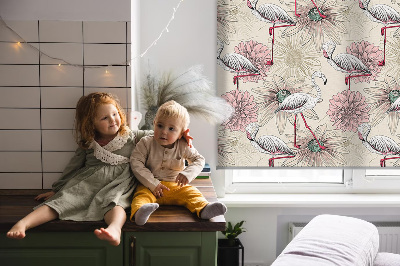 Blackout roller blind White flamingos