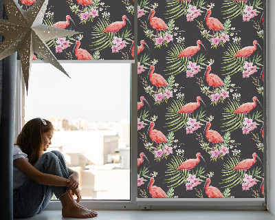 Fabric roller blind for window Flamingos on plants