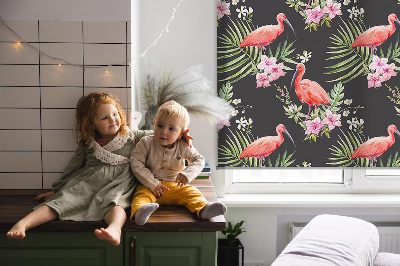 Fabric roller blind for window Flamingos on plants