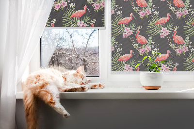 Fabric roller blind for window Flamingos on plants