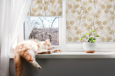 Blackout roller blind for window Yellow branches