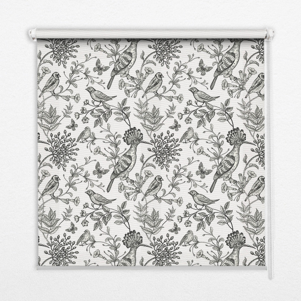 Blackout roller blind Drawn birds and plants