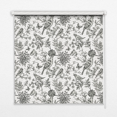 Blackout roller blind Drawn birds and plants