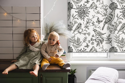 Blackout roller blind Drawn birds and plants