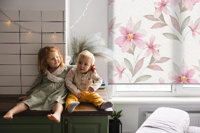 Blackout roller blind Pink flowers