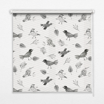Blackout roller blind for window Drawn birds and leaves