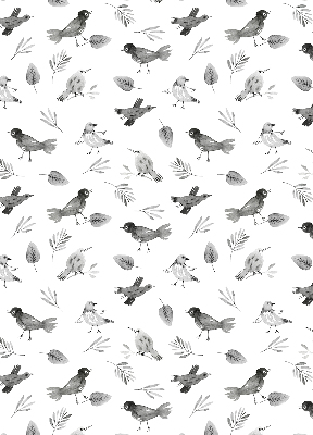 Blackout roller blind for window Drawn birds and leaves