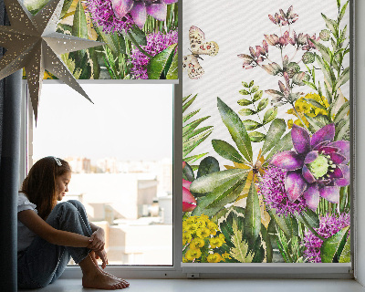 Fabric roller blind for window Flowers