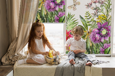 Fabric roller blind for window Flowers