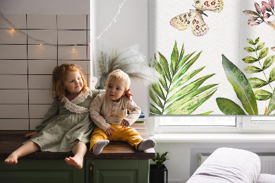 Fabric roller blind for window Flowers