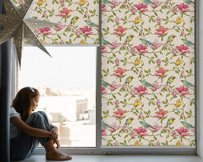 Blackout roller blind for window Birds on flowers