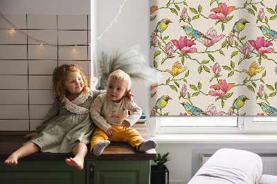 Blackout roller blind for window Birds on flowers