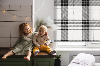 Blackout roller blind for window Gray tartan