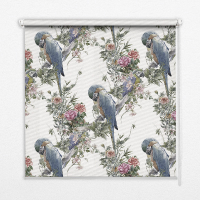 Fabric roller blind for window Parrots on flowers