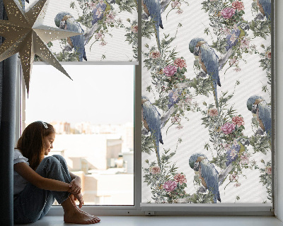 Fabric roller blind for window Parrots on flowers