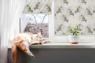 Fabric roller blind for window Parrots on a branch