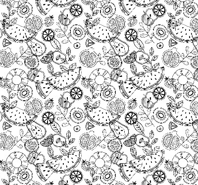 Blackout roller blind for window drawn fruits pattern
