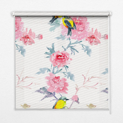 Blackout roller blind for window Birds on flowers