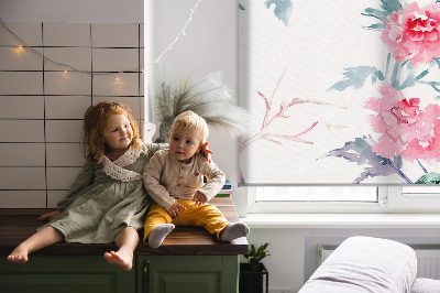 Blackout roller blind for window Birds on flowers