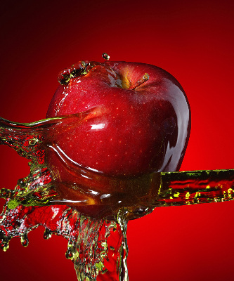 Blackout roller blind An apple doused with water