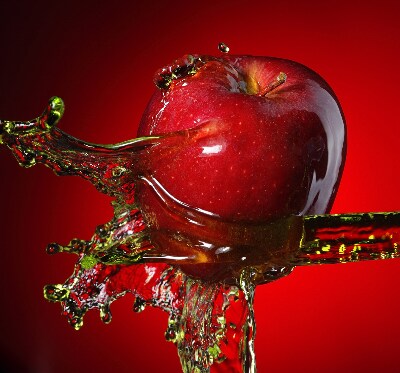Blackout roller blind An apple doused with water