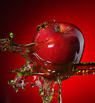Blackout roller blind An apple doused with water