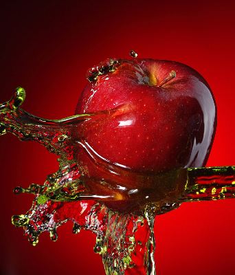 Blackout roller blind An apple doused with water