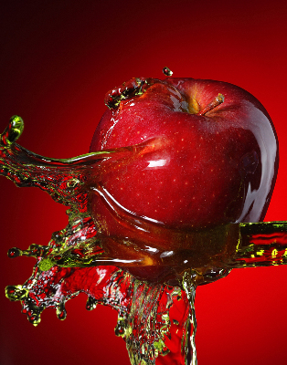 Blackout roller blind An apple doused with water