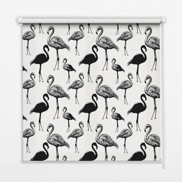 Fabric roller blind for window Black flamingos
