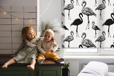 Fabric roller blind for window Black flamingos