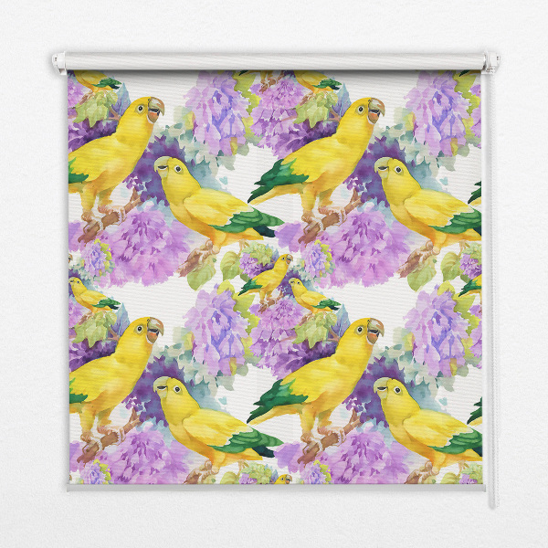 Fabric roller blind for window Yellow parrots