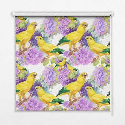 Fabric roller blind for window Yellow parrots
