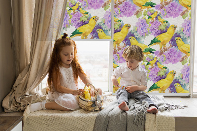 Fabric roller blind for window Yellow parrots