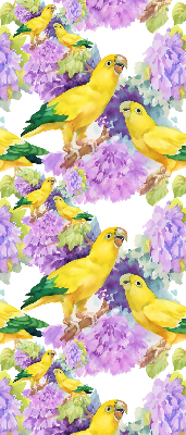 Fabric roller blind for window Yellow parrots
