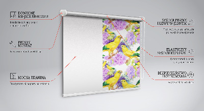 Fabric roller blind for window Yellow parrots