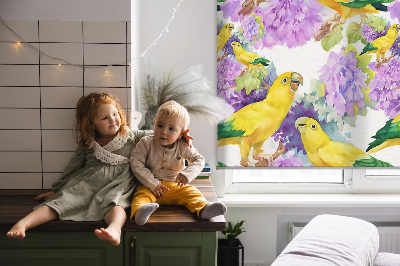 Fabric roller blind for window Yellow parrots