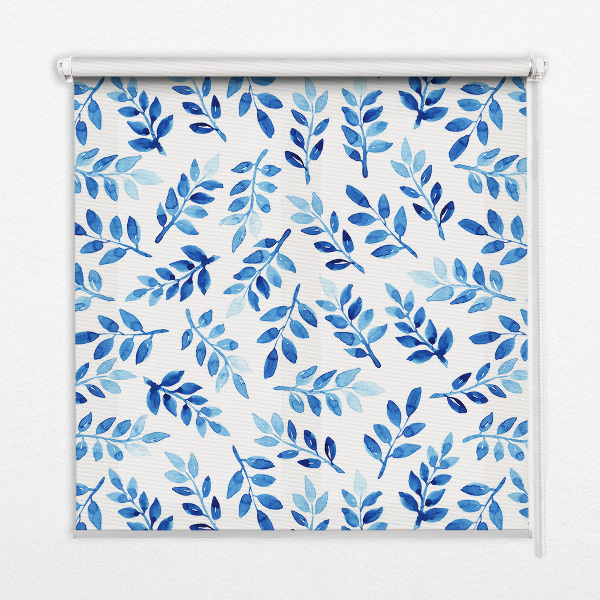 Blackout roller blind for window Blue leaves