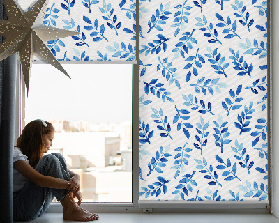 Blackout roller blind for window Blue leaves