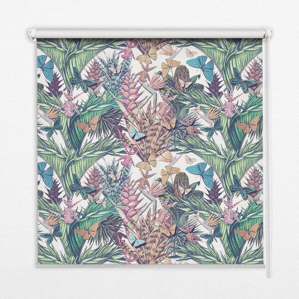 Blackout roller blind for window Butterflies on flowers