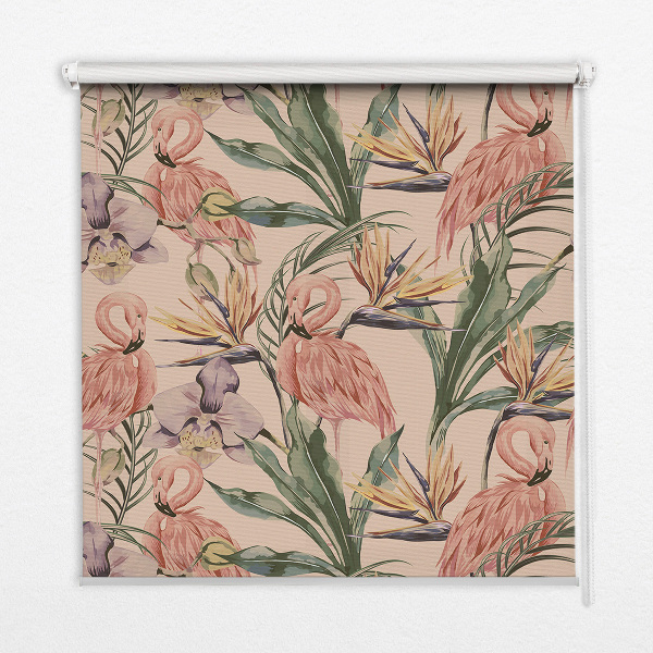Blackout roller blind for window Flamingos and flowers