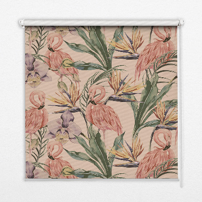 Blackout roller blind for window Flamingos and flowers